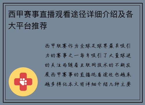 西甲赛事直播观看途径详细介绍及各大平台推荐